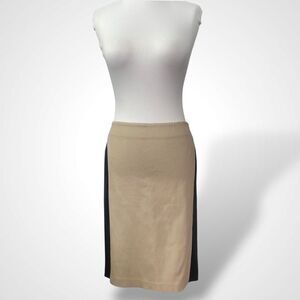 Monika Chiang Real Leather Skirt Women Size L Beige Business Casual Knee Length